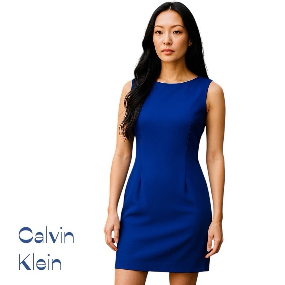 Calvin Klein Cobalt Blue Zipper Sleeveless Dress NWOT Size 4 Romantic Feminine